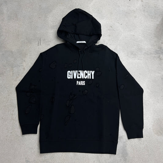 Givenchy Destroyed Logo Pullover Hoodie